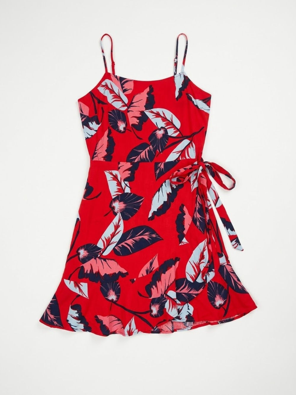 Express Faux Wrap Red Floral Tie-Side Sundress